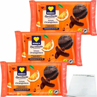Edeka Herzstücke Orangetten mit Zartbitterschokolade 3er Pack (3x250g Packung) + usy Block