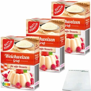 Gut&Günstig Weichweizengriess 3er Pack (3x500g Packung) + usy Block