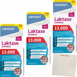 Sanotact Express Laktase 13.000 Kautabletten (40er) 3er Pack (3 Packungen) + usy Block