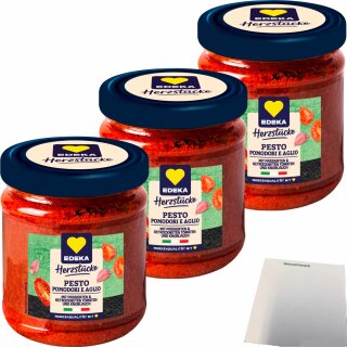 Edeka Herzstücke Pesto Tomate Knoblauch 3er Pack (3x190g Glas) + usy Block