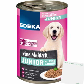 EDEKA Dog Feine Mahlzeit Junior Geflügel 3er Pack (3x400g Dose) + usy Block