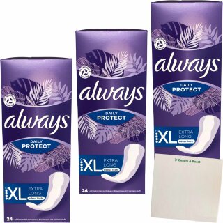Always Daily Slipeinlagen Protect Extra Long 3er Pack (3x24 Stück Packung) + usy Block