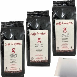 Kaffeebohnen Gisellas Bottega Caffe Emozione Black Edition 3er Pack (3x500g Packung) + usy Block