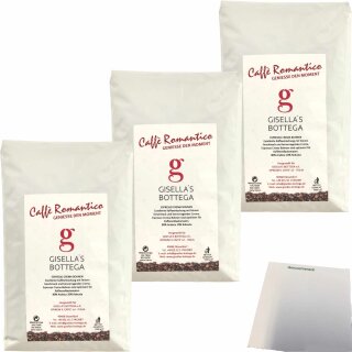 Kaffeebohnen Gisellas Bottega Caffe Romantico, Espresso Crema Bohnen 3er Pack (3x1kg Packung) + usy Block