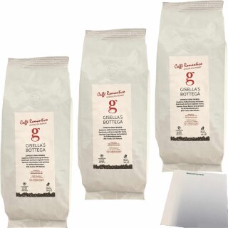 Kaffeebohnen Gisellas Bottega Caffe Romantico, Espresso Crema Bohnen 3er Pack (3x500g Packung) + usy Block