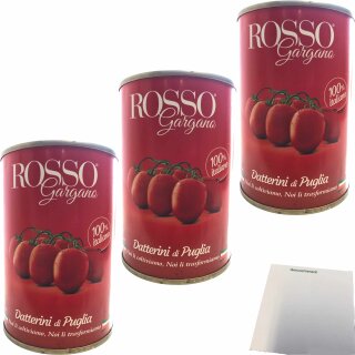 Rosso Gargano Datterini di Puglia Datterini-Tomaten 3er Pack (3x400g Dose) + usy Block