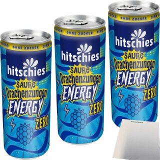 hitschies Energy-Drink saure Drachenzungen 3er Pack (3x250ml Dose) + usy Block