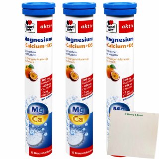 Doppelherz Magnesium Calcium + D3 Brause 3er Pack (3x15 Tabletten) + usy Block