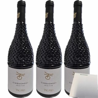 Cinquenoci Primitivo IGP Trullo Rotwein 15% vol. 3er Pack (3x750ml Flasche) + usy Block