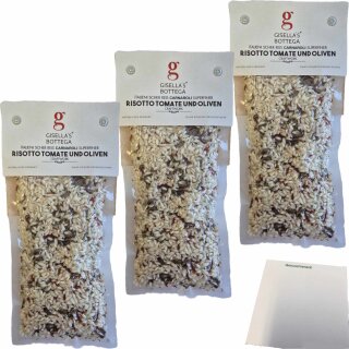 Gisellas Bottega Risotto Tomate und Oliven 3er Pack (3x200g Packung) + usy Block
