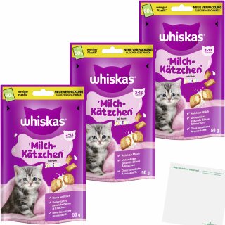 Whiskas Milch Kätzchen Junior Huhn 3er Pack (3x50g Packung) + usy Block