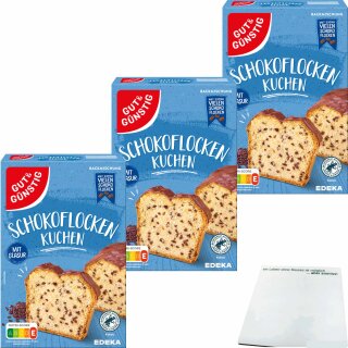 Gut&Günstig Schokoflocken Kuchen mit Glasur Backmischung 3er Pack (3x480g Packung) + usy Block