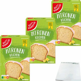 Gut&Günstig Zitronen Kuchen mit Glasur Backmischung 3er Pack (3x500g Packung) + usy Block
