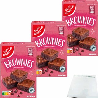 Gut&Günstig Brownies Backmischung 3er Pack (3x420g Packung) + usy Block