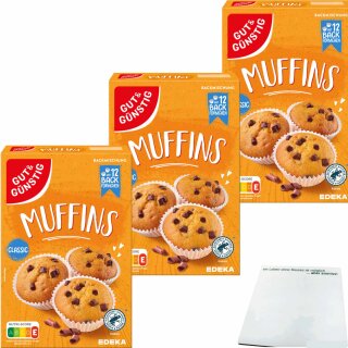Gut&Günstig Muffins Classic Backmischung 3er Pack (3x310g Packung) + usy Block