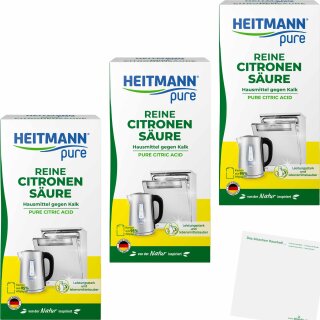 Heitmann Pure Reine Citronensäure, Hausmittel gegen Kalk 3er Pack (3x350g Packung) + usy Block