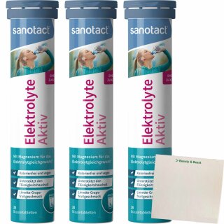 sanotact Elektrolyte Aktiv 20 Brausetabletten ohne Zucker 3er Pack (3x82g Dose) + usy Block