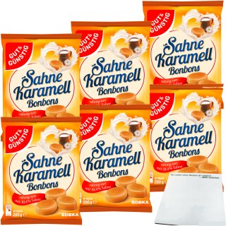 Gut&Günstig Sahne Karamellbonbons 6er Pack (6x200g Beutel) + usy Block