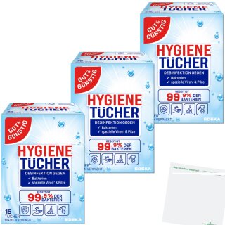Gut&Günstig Desinfektionstücher 3er Pack (3x15 Stück) + usy Block