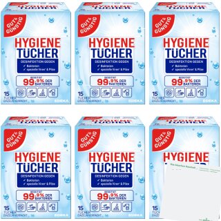 Gut&Günstig Desinfektionstücher 6er Pack (6x15 Stück) + usy Block