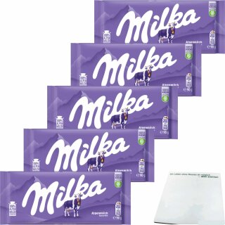 Milka Alpenmilch Vollmilch Schokolade 5er Pack (5x90g Tafel) + usy Block