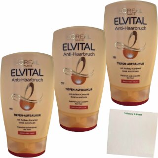 Loreal Paris Elvital Anti-Haarbruch Tiefen-Aufbaukur 3er Pack (3x125ml Flasche) + usy Block