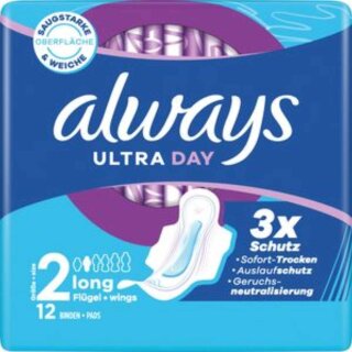 Always Ultra Day Slipeinlagen 2-Long 3x Schutz (12 Stück Packung)