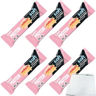 Corny Your Protein Soft White Choc Strawberry 6er Pack (6x45g Einzelriegel) + usy Block
