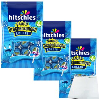 hitschies Saure Drachenzungen Lollis blau  24 Stück (3x128g Beutel) + usy Block