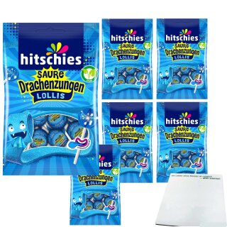 hitschies Saure Drachenzungen Lollis blau  48 Stück (6x128g Beutel) + usy Block