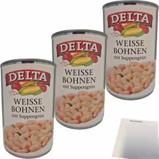 Delta Weisse Bohnen mit Suppengrün 3er Pack (3x400g Dose) + usy Block