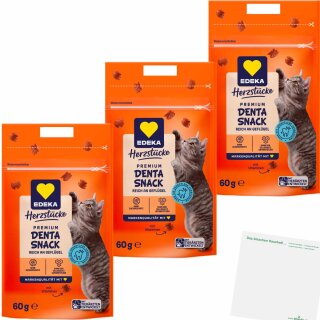 Edeka Herzstücke Premium Denta Snack Geflügel, Katzensnack 3er Pack (3x60g Packung) + usy Block