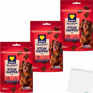 Edeka Herzstücke Steak Happen Rind Hundesnack 3er Pack (3x80g Packung) + usy Block