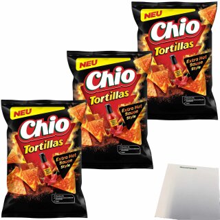 Chio Tortillas Chips Extra Hot Sauce Style 3er  Pack (3x110g Beutel) + usy Block
