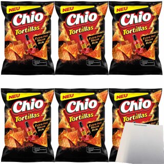 Chio Tortillas Chips Extra Hot Sauce Style 6er  Pack (6x110g Beutel) + usy Block