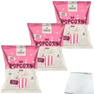 Bio Heimatgut Popcorn Süß 3er Pack (3x90g Beutel) + usy Block