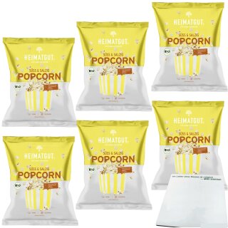 Bio Heimatgut Popcorn Süß-Salzig 6er Pack (6x90g Beutel) + usy Block