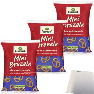 Alnatura Bio Mini Brezeln ohne Aufstreusalz 3er Pack (3x100g Beutel) + usy Block