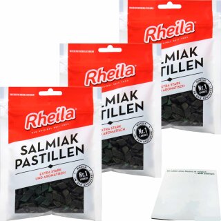 Rheila Salmiak Pastillen zuckerhaltig 3er Pack (3x90g Beutel) + usy Block