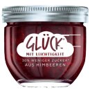 Glück Fruchtaufstrich 30% weniger Zucker Himbeere 3er Pack (3x230g Glas) + usy Block