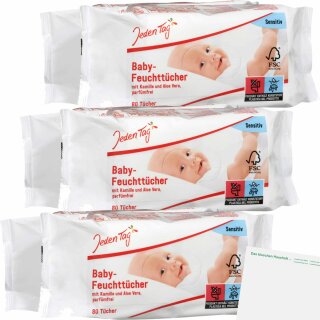 Jeden Tag Baby-Comfort Feuchttücher Sensitiv 3er Pack (3x2x80Stk Packung) + usy Block