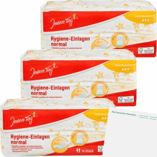 Jeden Tag Hygiene-Einlagen normal 3er Pack (3x14Stk) + usy Block