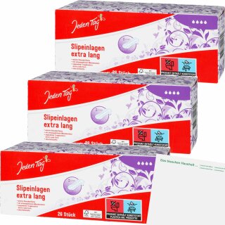 Jeden Tag Slipeinlagen Extra Lang 3er Pack (3x26Stk Packung) + usy Block