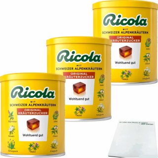 Ricola Schweizer Kräuterzucker 3er Pack (3x250g Dose) + usy Block