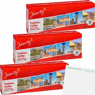 Jeden Tag Taschentücher 4-lagig 3er Pack (3x15x10Stk Packung) + usy Block