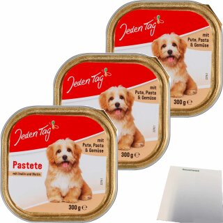 Jeden Tag Hund Feine Pastete Pute,Pasta,Gemüse 3er Pack (3x300g Schale) + usy Block