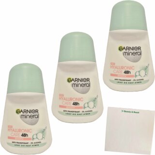 Garnier Mineral Deo Roll-on Hyaluronic Care 48h 3er Pack (3x50ml Flasche) + usy Block