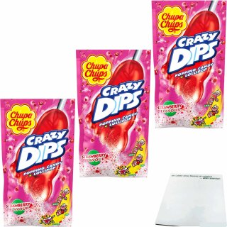 Chupa Chups Lutscher Crazy Dips Erdbeer 3er Pack (3Stk) + usy Block