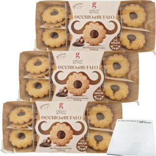 Gisellas Bottega Occhio di Bufalo Mit Haselnusscreme Füllung 3er Pack (3x170g Packung) + usy Block