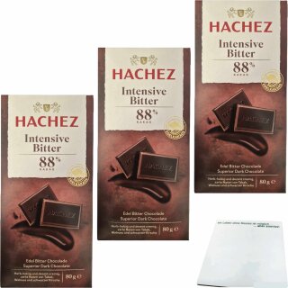 Hachez Schokolade Intensive Bitter 88% 3er Pack (3x80g Tafel) + usy Block